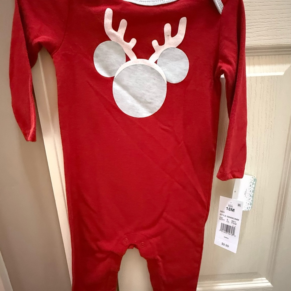 Disney Red Kids One Piece with Mickey Mouse Reindeer Ears